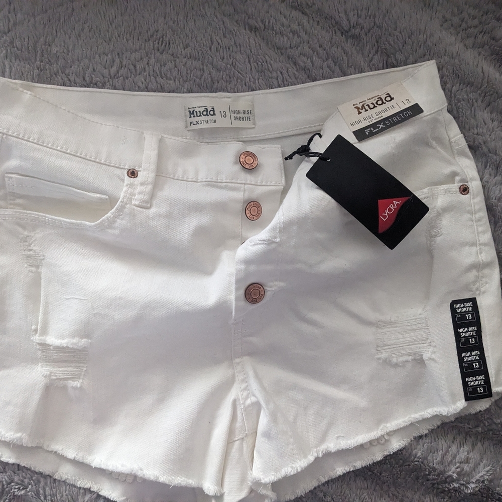 White Jean MUDD High Waisted Short Shorts NEW Size 13